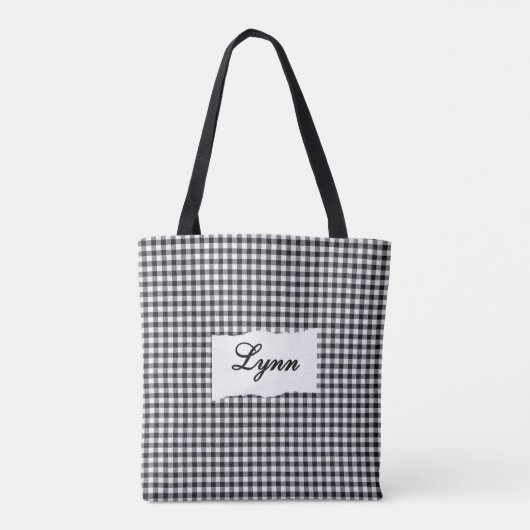 Classic Black & White Gingham | Personalized Name トートバッグ (裏面)