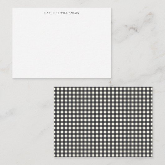 Classic Black White Gingham Plaid Bridal Shower ノートカード (正面/裏面)