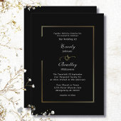 Classic Black White Gold Frame Border Chic Wedding 招待状