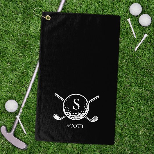 Classic Black White Golf Clubs Monogram Name ゴルフタオル