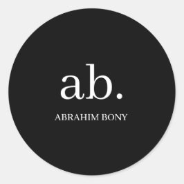 Classic Black White Minimal Monogram Design ラウンドシール