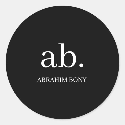 Classic Black White Minimal Monogram Design ラウンドシール (正面)