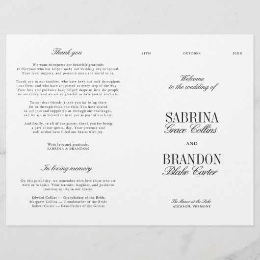 Classic Black & White Modern Wedding Program (正面)