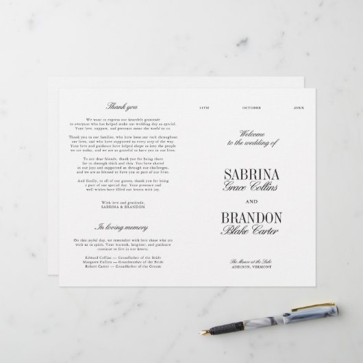 Classic Black & White Modern Wedding Program (正面/裏面インサイチュ)