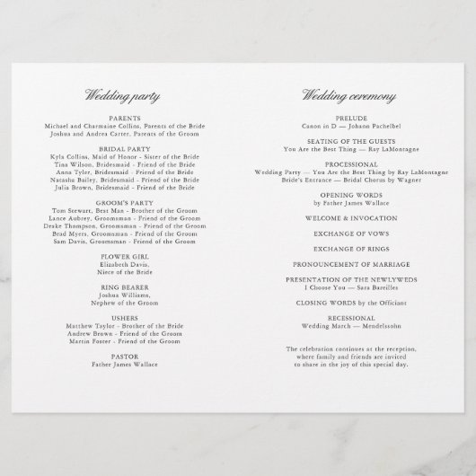 Classic Black & White Modern Wedding Program (裏面)