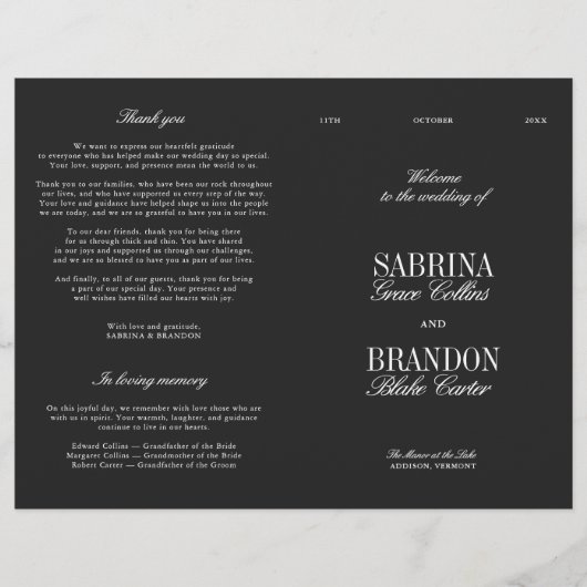 Classic Black & White Modern Wedding Program (正面)