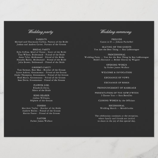 Classic Black & White Modern Wedding Program (裏面)