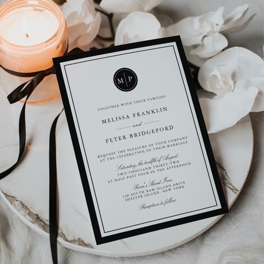Classic Black & White Monogram Wedding Invitation 招待状