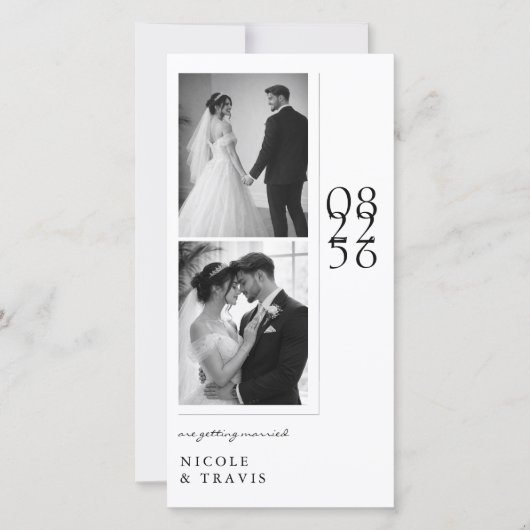 Classic Black & White Photo Bookmark Save the Date セーブザデート (正面)
