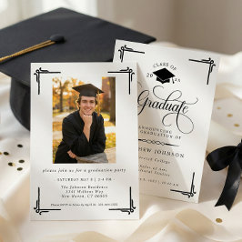 Classic Black White Photo Graduation 招待状