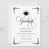 Classic Black White Photo Graduation 招待状 (正面)