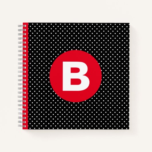 Classic Black & White Polka Dot with Red Monogram ノートブック (正面)