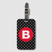 Classic Black & White Polka Dot with Red Monogram ラゲッジタグ (正面縦)