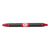 Classic Black & White Polka Dot with Red Monogram 黒ボールペン (正面)