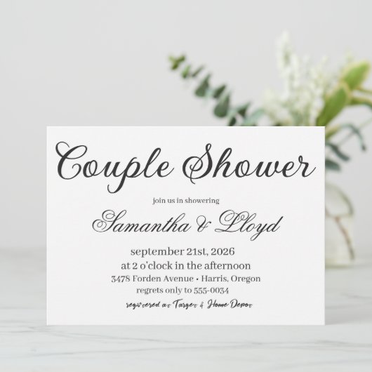 Classic Black & White Script Couples Bridal Shower 招待状 (スタンド正面)