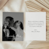 Classic Black & White Script Wedding Photo サンキューカード