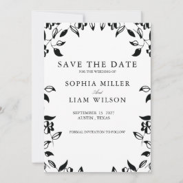 Classic Black White WEDDING Floral Save the Date  招待状