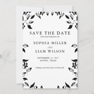 Classic Black White WEDDING Floral Save the Date  招待状