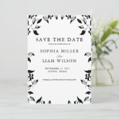 Classic Black White WEDDING Floral Save the Date  招待状 (スタンド正面)