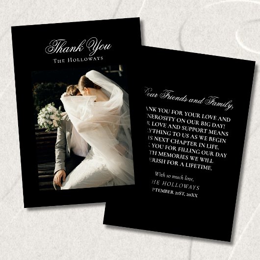 Classic Black & White Wedding Photo Thank You Card サンキューカード