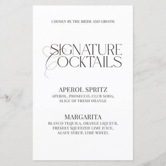 Classic Black White Wedding Signature Drinks Sign (正面)