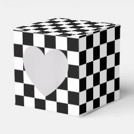 Classic Black with White Square Pattern Heart フェイバーボックス
