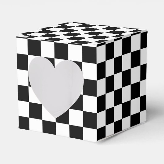 Classic Black with White Square Pattern Heart フェイバーボックス (正面サイド)
