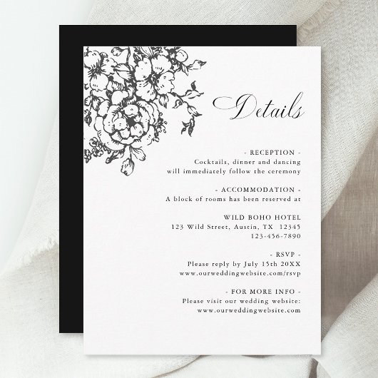 Classic Bloom Garden Black & White Wedding Details エンクロージャーカード