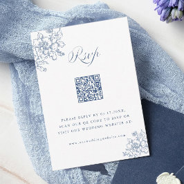 Classic Bloom Garden Dusty Blue Wedding QR Code 出欠カード