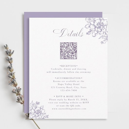 Classic Bloom Garden Lavender Wedding Details エンクロージャーカード