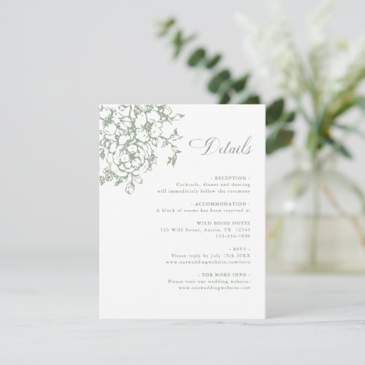 Classic Bloom Garden Sage Green Wedding Details エンクロージャーカード (スタンド正面)