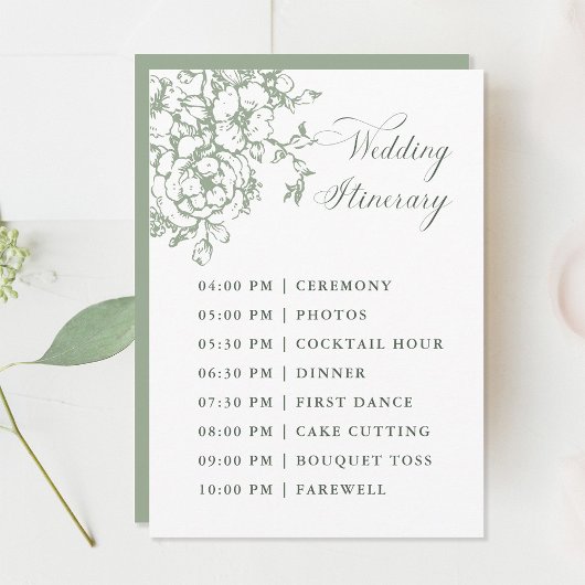 Classic Bloom Garden Sage Green Wedding Itinerary プログラム