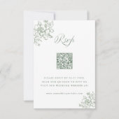 Classic Bloom Garden Sage Green Wedding QR Code 出欠カード (正面)
