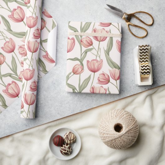 Classic Blooming Tulip Wrapping Paper ラッピングペーパー (クラフト)