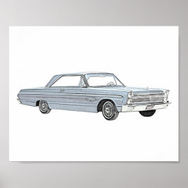 Classic Blue 1965 Plymouth Fury Pencil Drawing ポスター