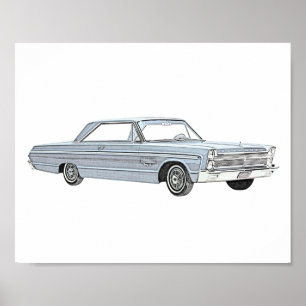 Classic Blue 1965 Plymouth Fury Pencil Drawing ポスター