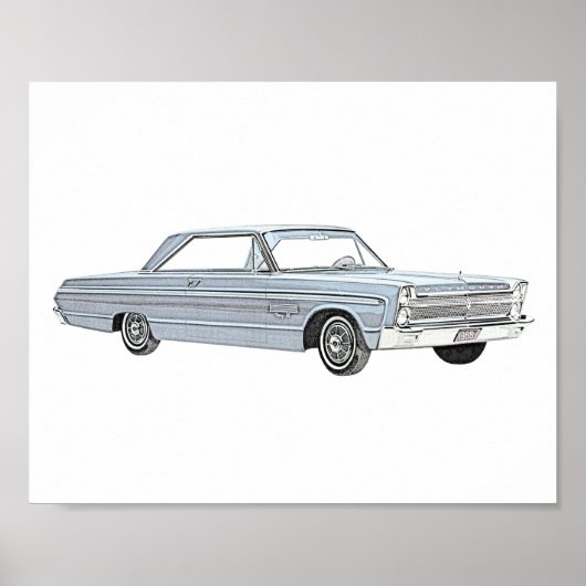 Classic Blue 1965 Plymouth Fury Pencil Drawing ポスター (正面)