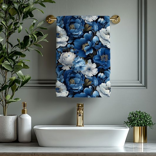 Classic Blue and White Floral Bath Towel バスタオルセット