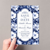 Classic Blue and White Flotal Botanical アクリル招待状 (インサイチュ (ポータブル))