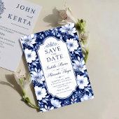 Classic Blue and White Flotal Botanical セーブザデート