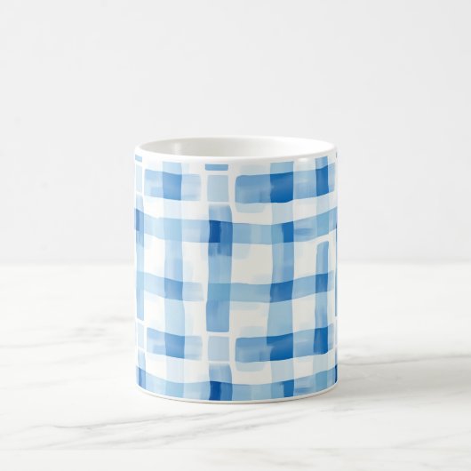 Classic Blue and White Gingham Checkered Pattern コーヒーマグカップ (中央)