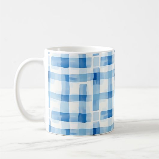 Classic Blue and White Gingham Checkered Pattern コーヒーマグカップ (左)