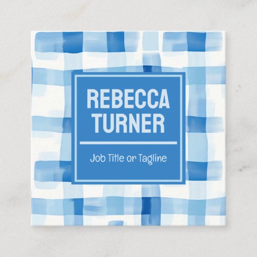 Classic Blue and White Gingham Checkered , QR Code スクエア名刺 (正面)