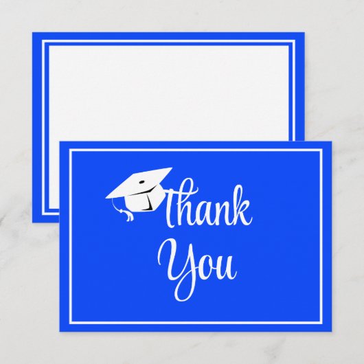 Classic Blue and White Graduation Cap サンキューカード (正面/裏面)