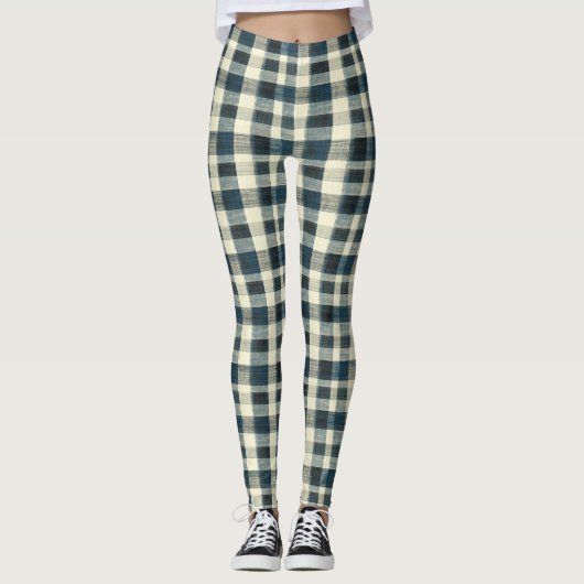 Classic Blue and White Plaid レギンス (正面)