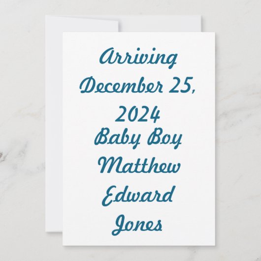 Classic Blue Baby Boy Stork Announcement Card 招待状 (裏面)