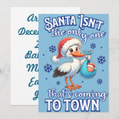 Classic Blue Baby Boy Stork Announcement Card 招待状 (正面/裏面)