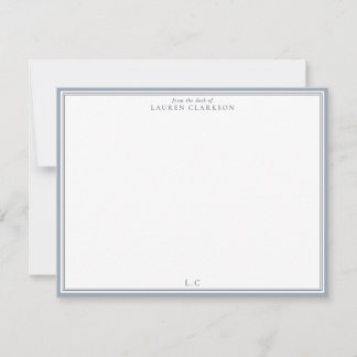 Classic Blue Border Monogram Stationery Note Card 招待状