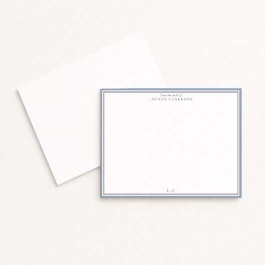 Classic Blue Border Monogram Stationery Note Card 招待状