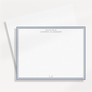 Classic Blue Border Monogram Stationery Note Card 招待状